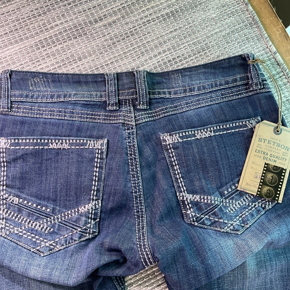 Stetson Hollywood Bootcut Jeans Womens 12 Regular Stretch Embroidered Blue Denim